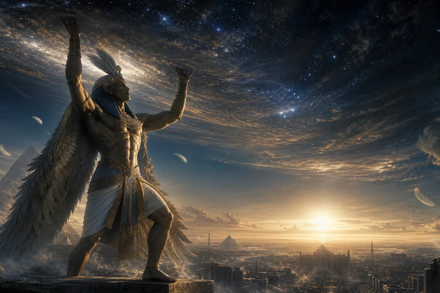 Chou, souffle et séparation du monde, illustration mythologique