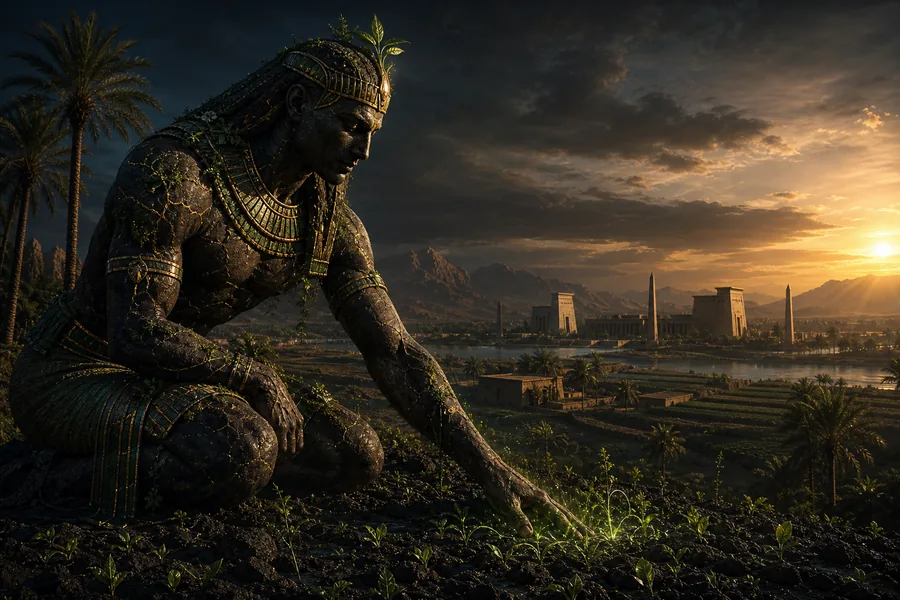 Geb, sol fertile et royauté, illustration mythologique