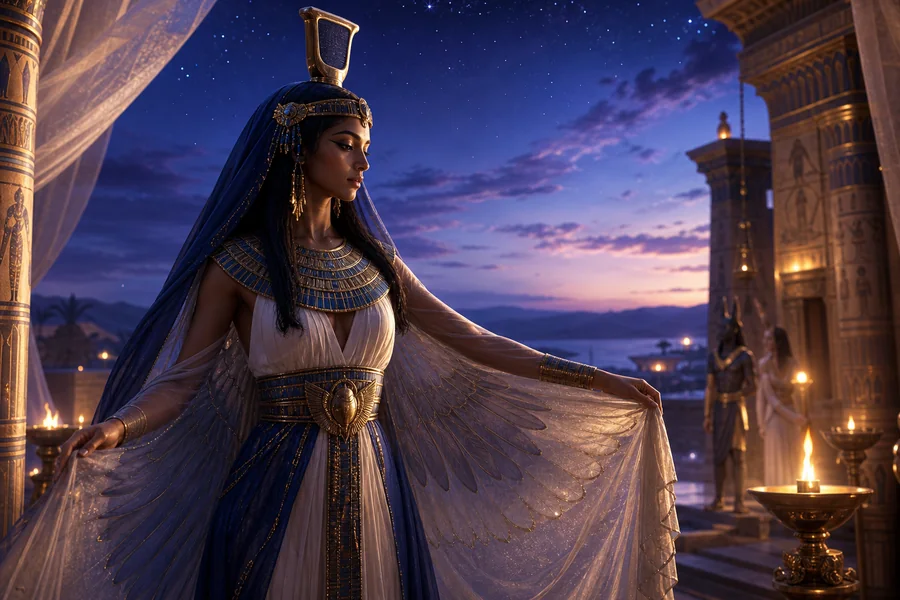 Nephtys, protectrice des morts, illustration mythologique
