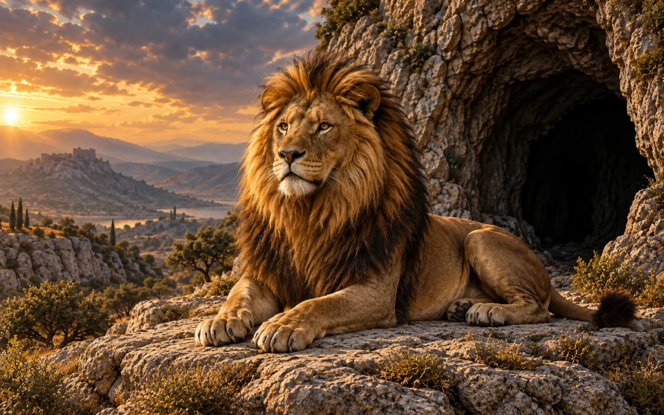 Lion de Némée, illustration mythologique contemporaine
