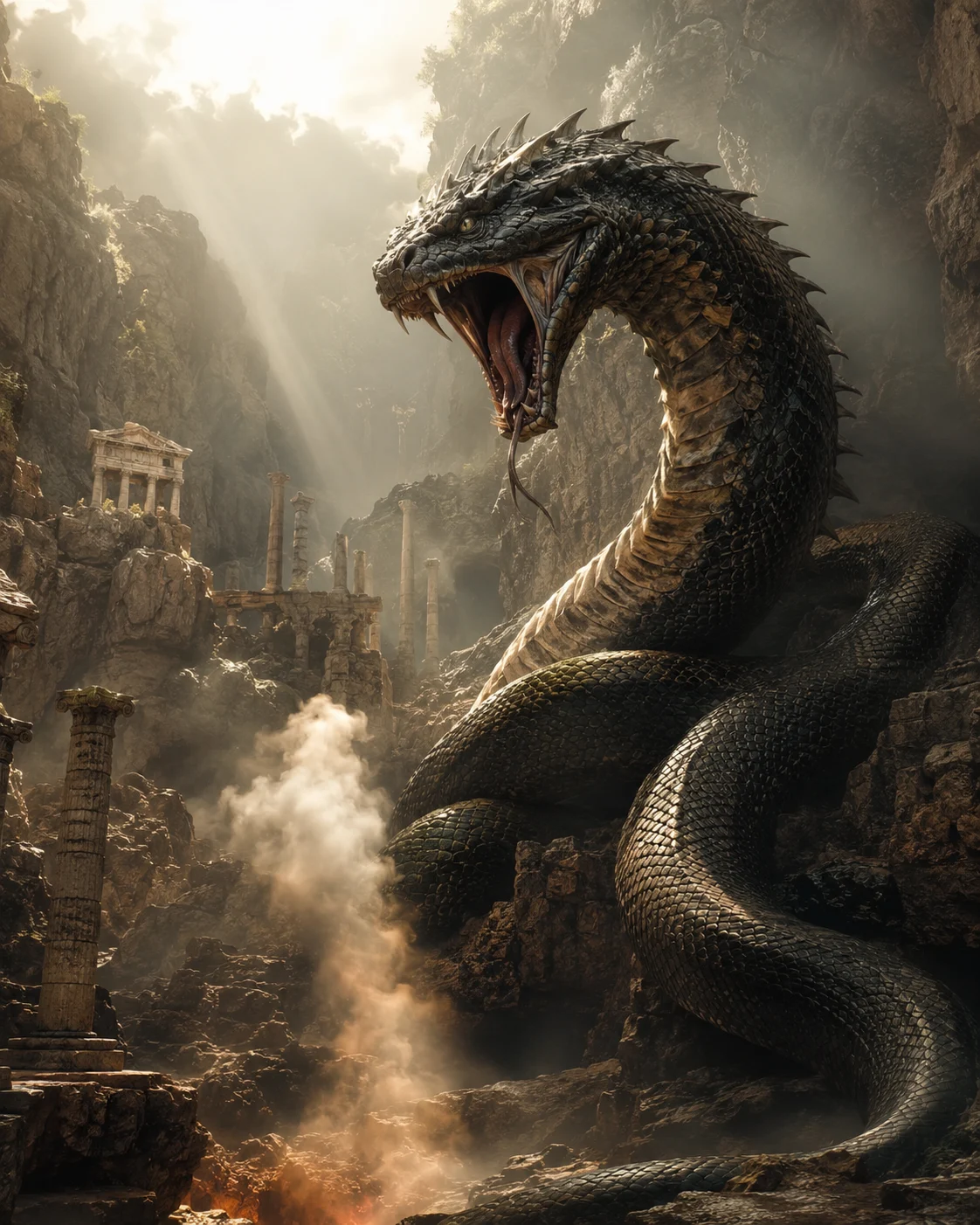 Python, serpent immense au pied du sanctuaire de Delphes
