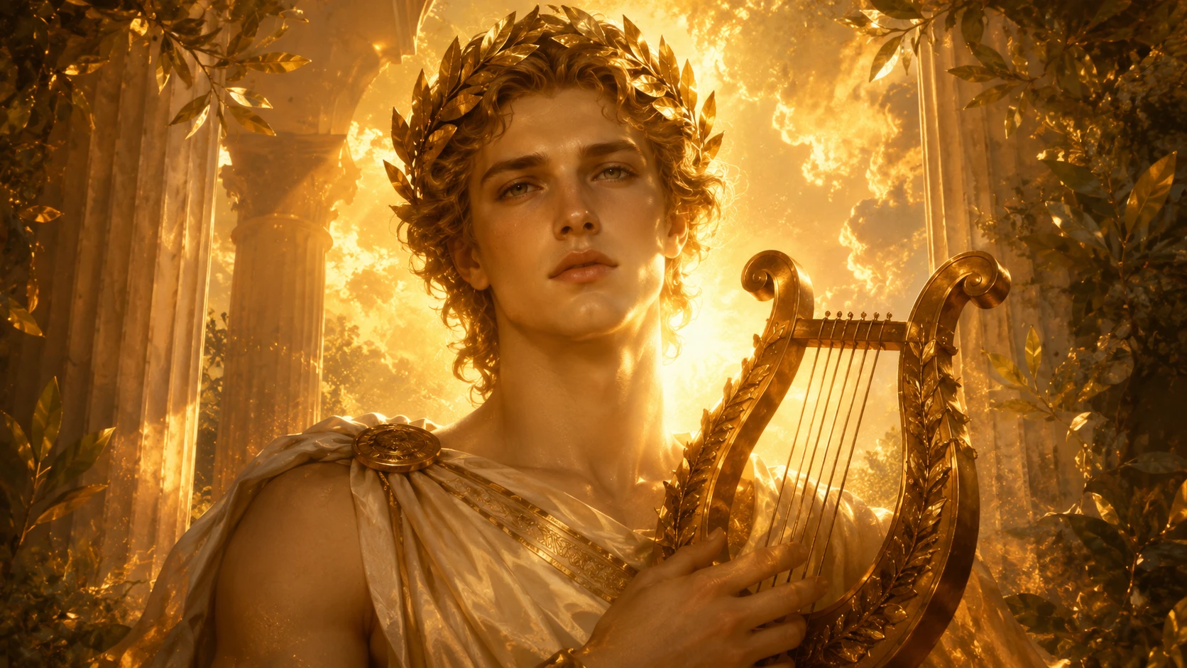 Apollon, dieu du soleil et des arts, illustration stylisée
