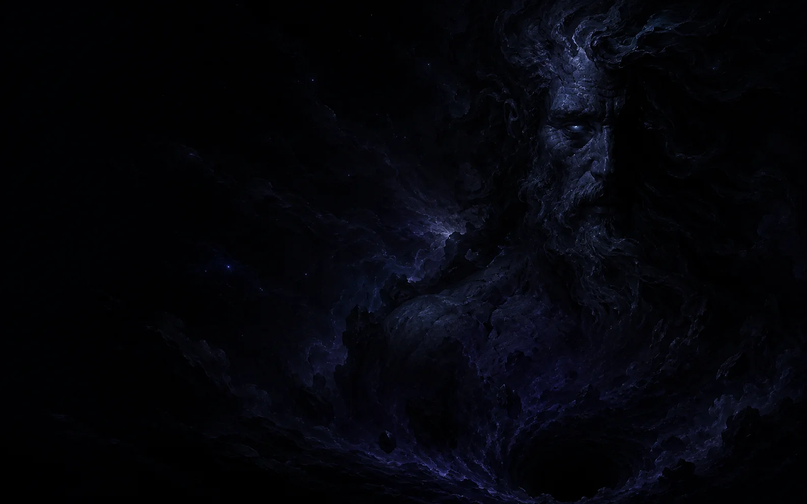 Érèbe, dieu primordial des ténèbres, silhouette sombre dans un gouffre cosmique