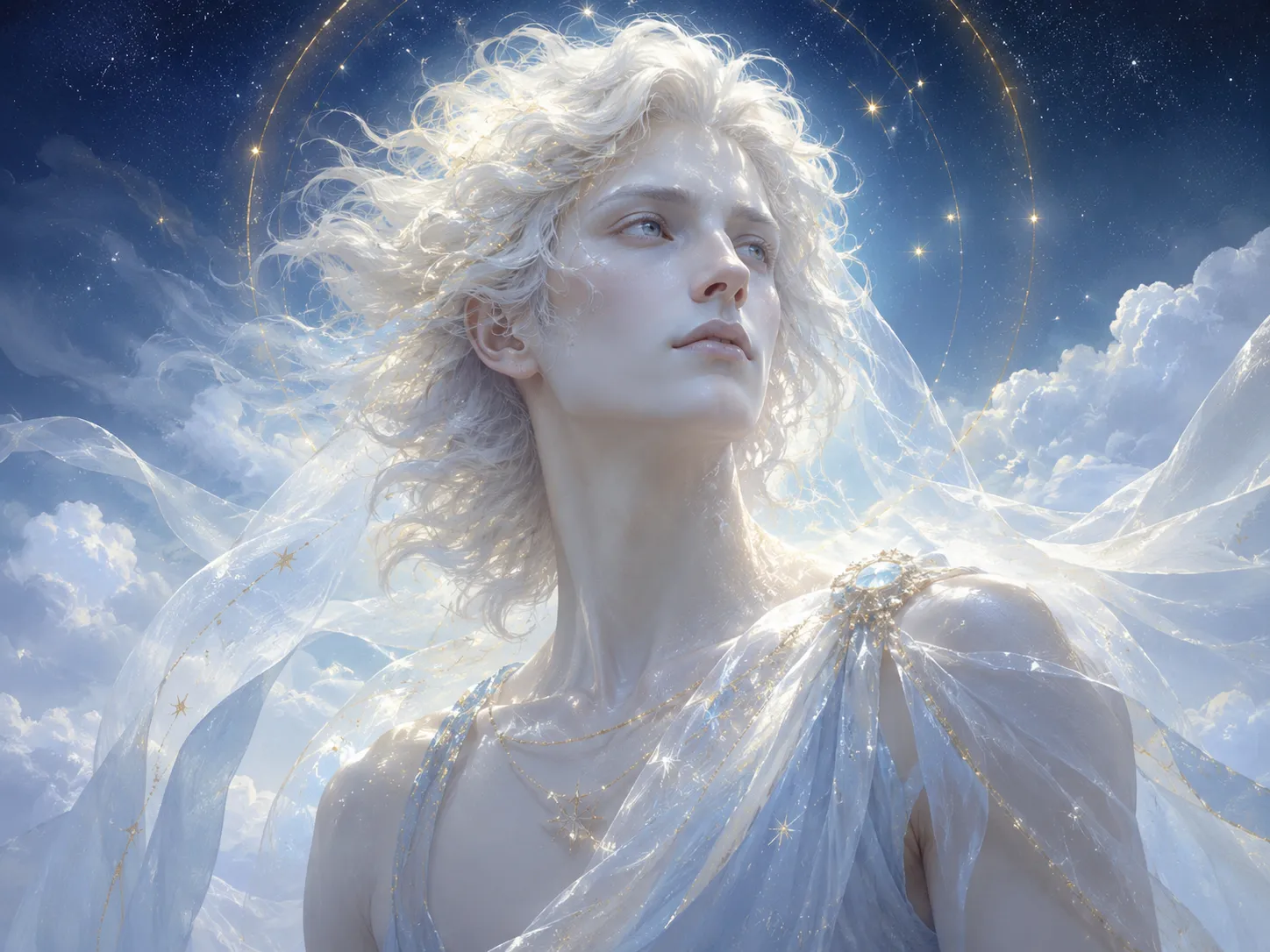 Éther, lumière céleste et air supérieur rayonnant au-dessus des nuages
