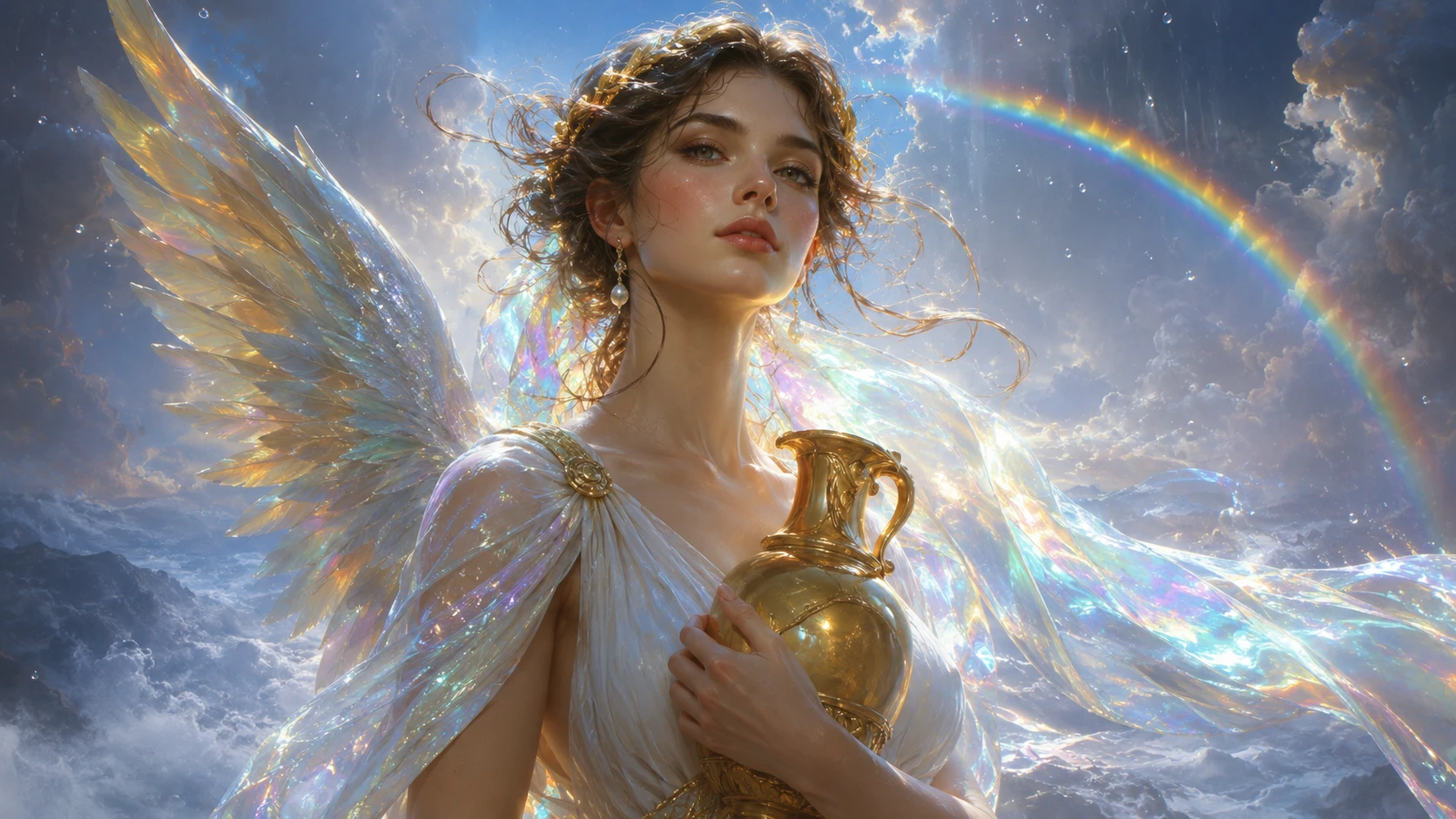 Iris, déesse de l'arc-en-ciel, illustration stylisée