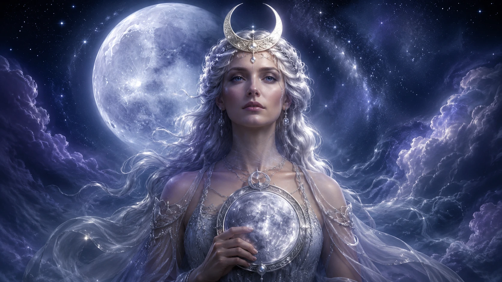 Séléné, déesse de la Lune, illustration stylisée