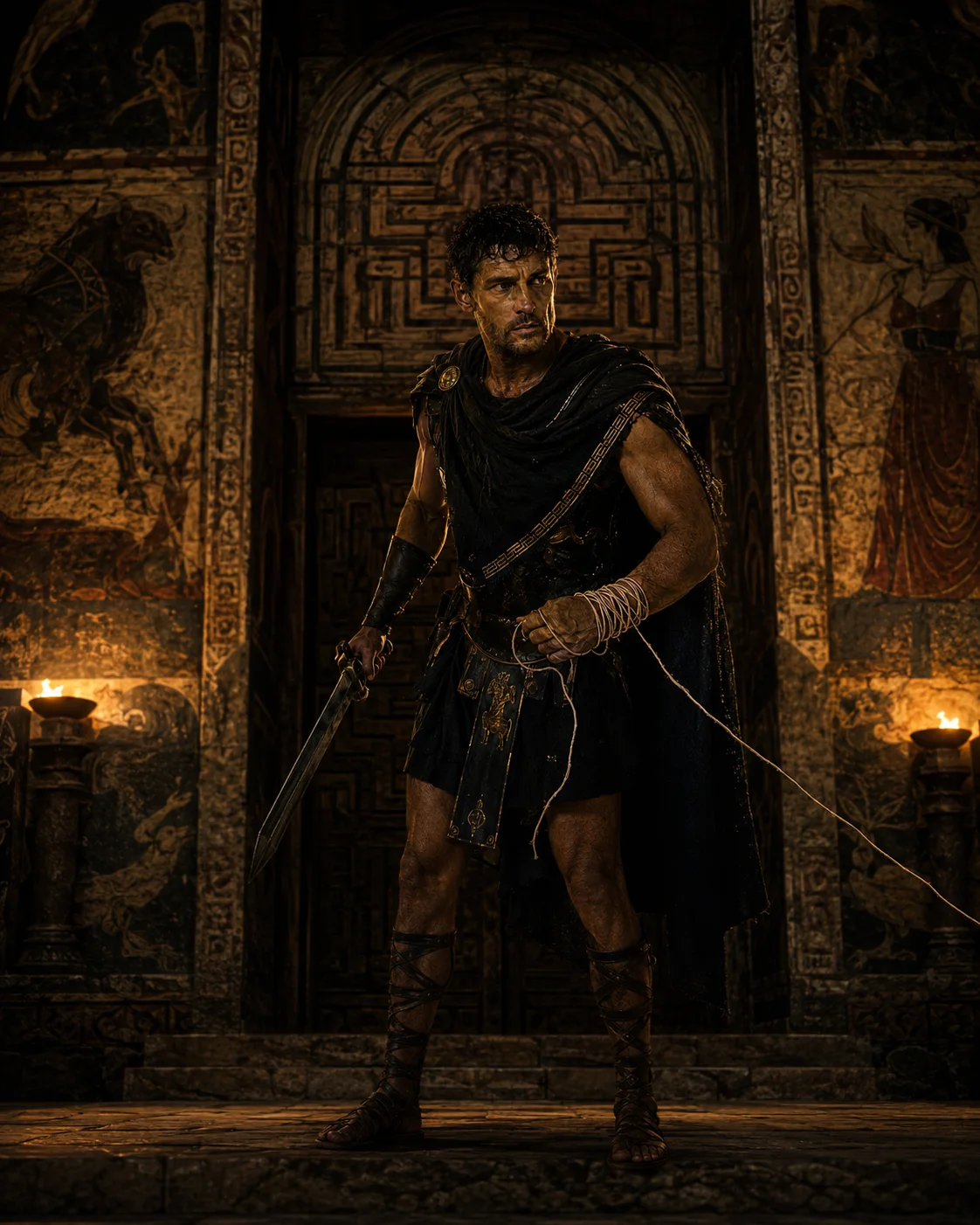 Thésée avançant dans l'ombre du Labyrinthe