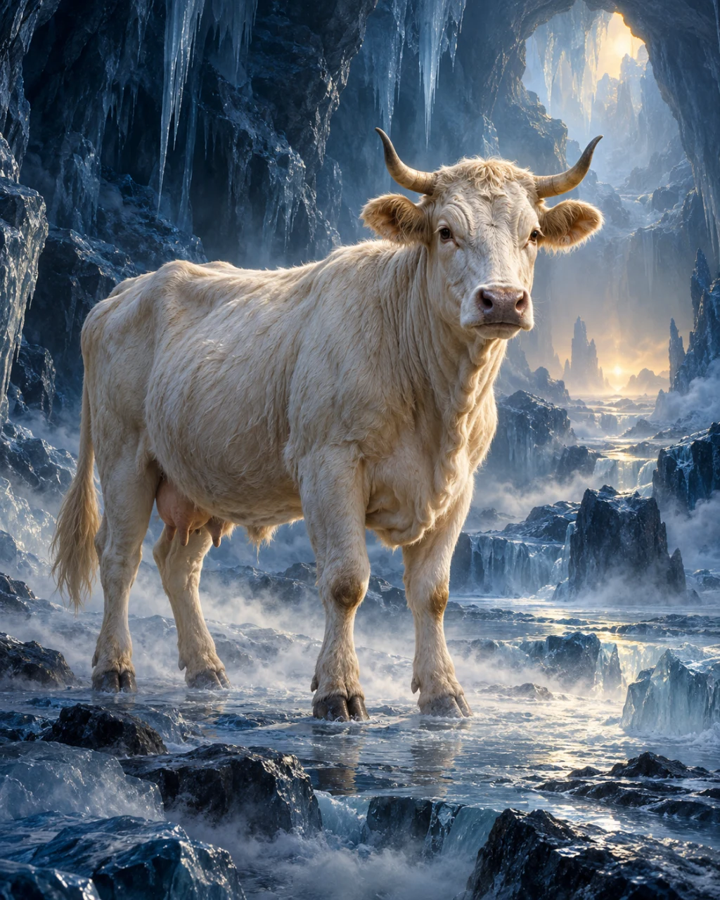 Portrait d’évocation d’Auðhumla dans le givre des origines