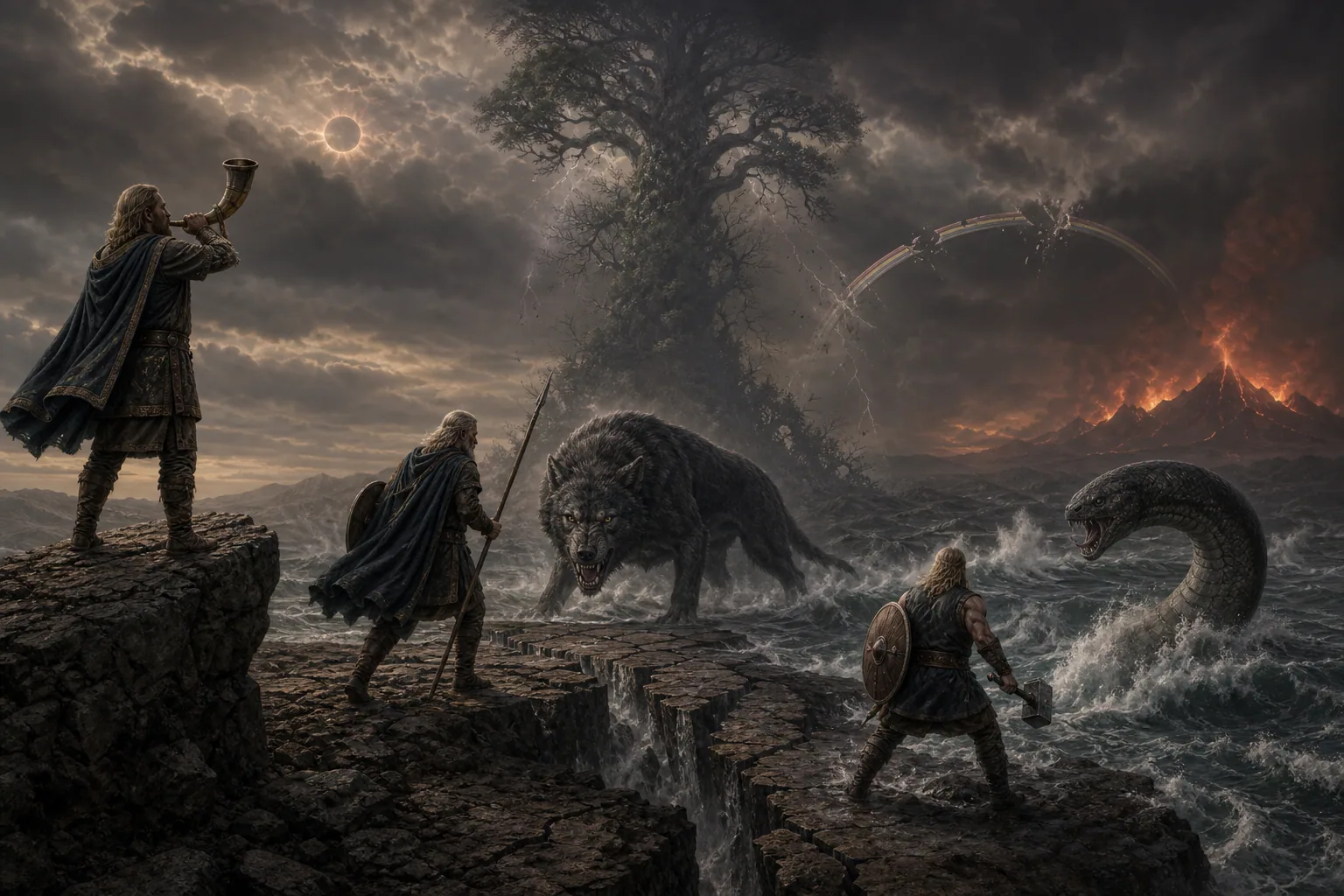 Heimdall sonne le Gjallarhorn tandis que les puissances du Ragnarök se rassemblent
